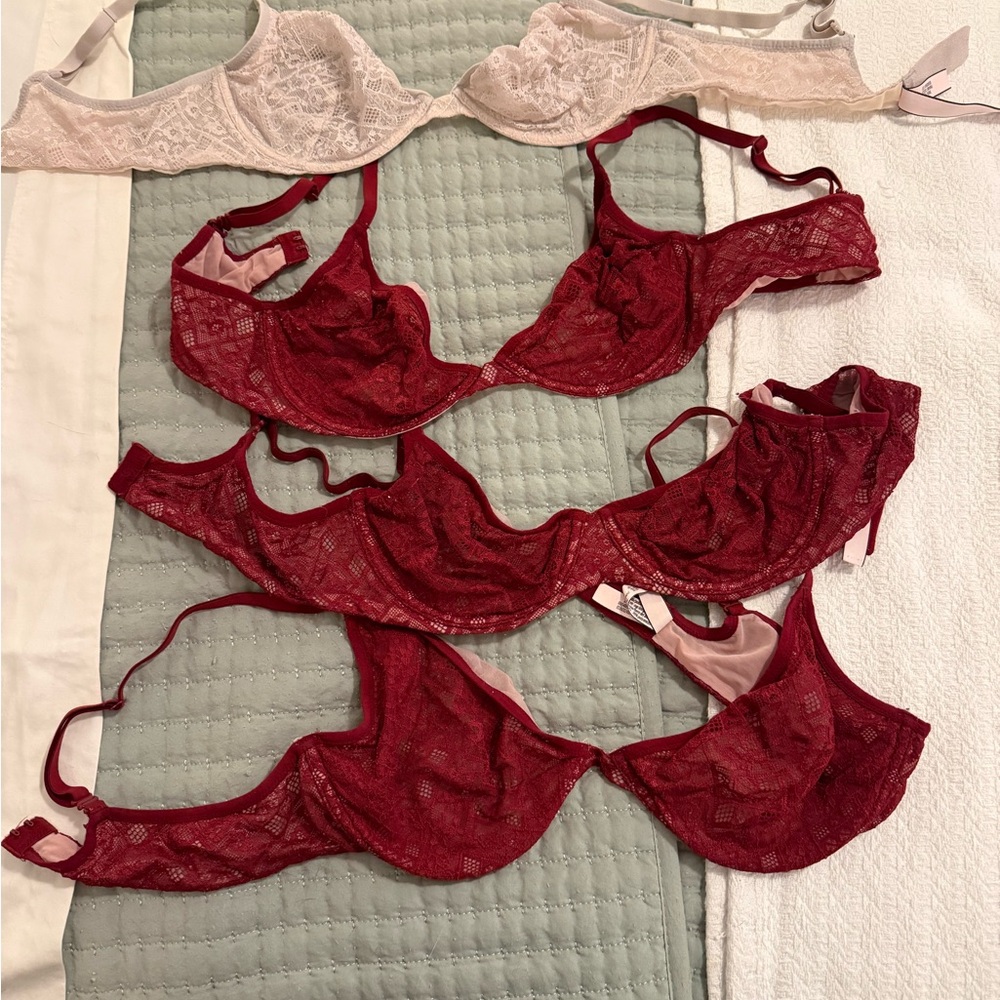 Victoria's Secret Lace Bra - Burgundy and Beige 36C bundle of 4! Unlined plunge - Picture 5 of 5